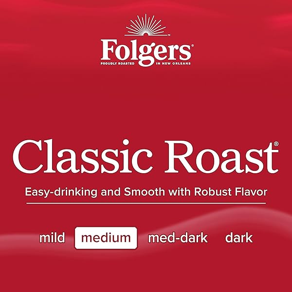 FOLGERS CLASSIC ROAST COFFEE, MEDIUM ROAST, KEURIG K-CUP PODS, 10 COUNT BOX