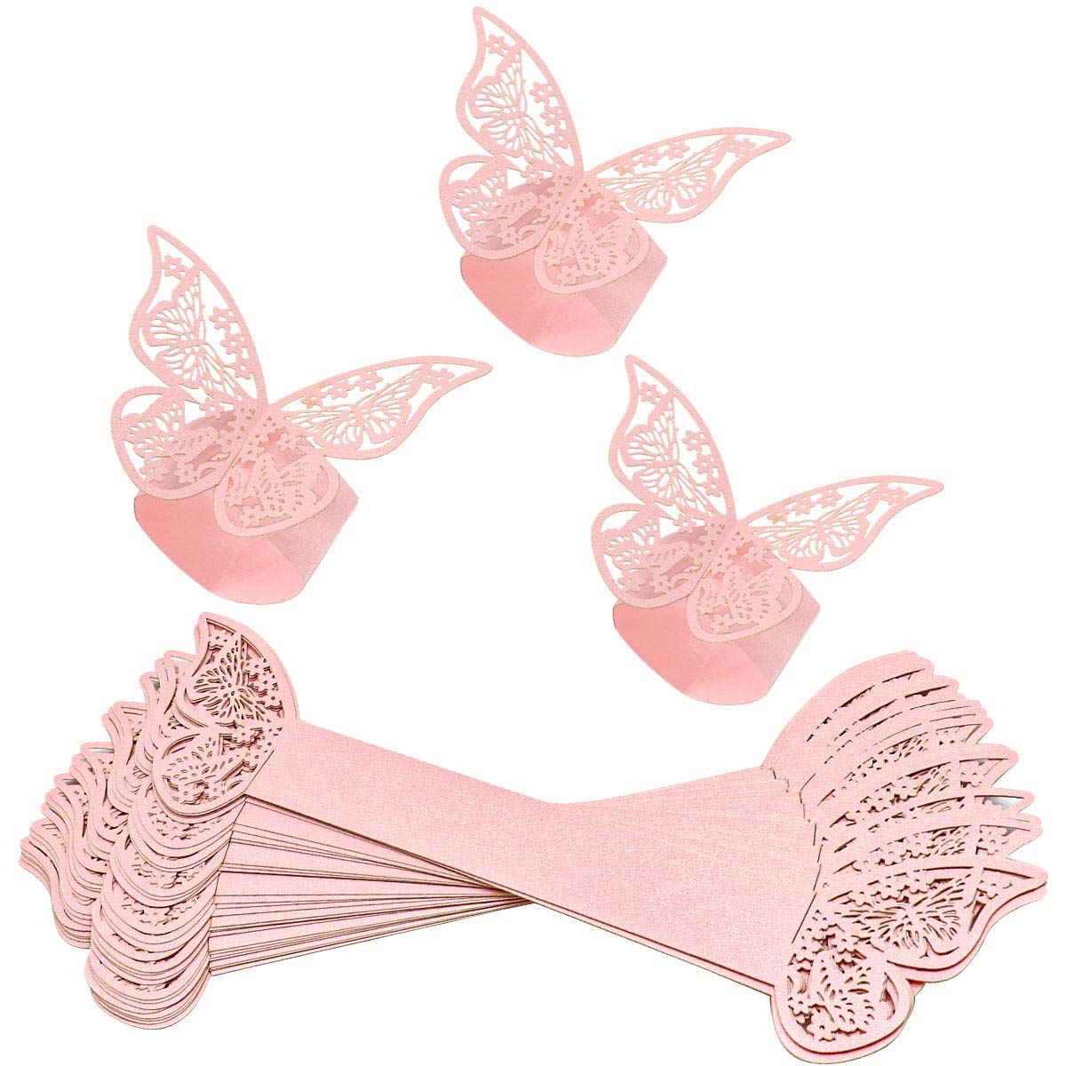 30pieces Napkin Rings,Hollow-out Butterfly Paper Napkin Buckles,Lovely Pink Napkin Ring for Wedding,Banquet,Dinner,Party Table Decoration
