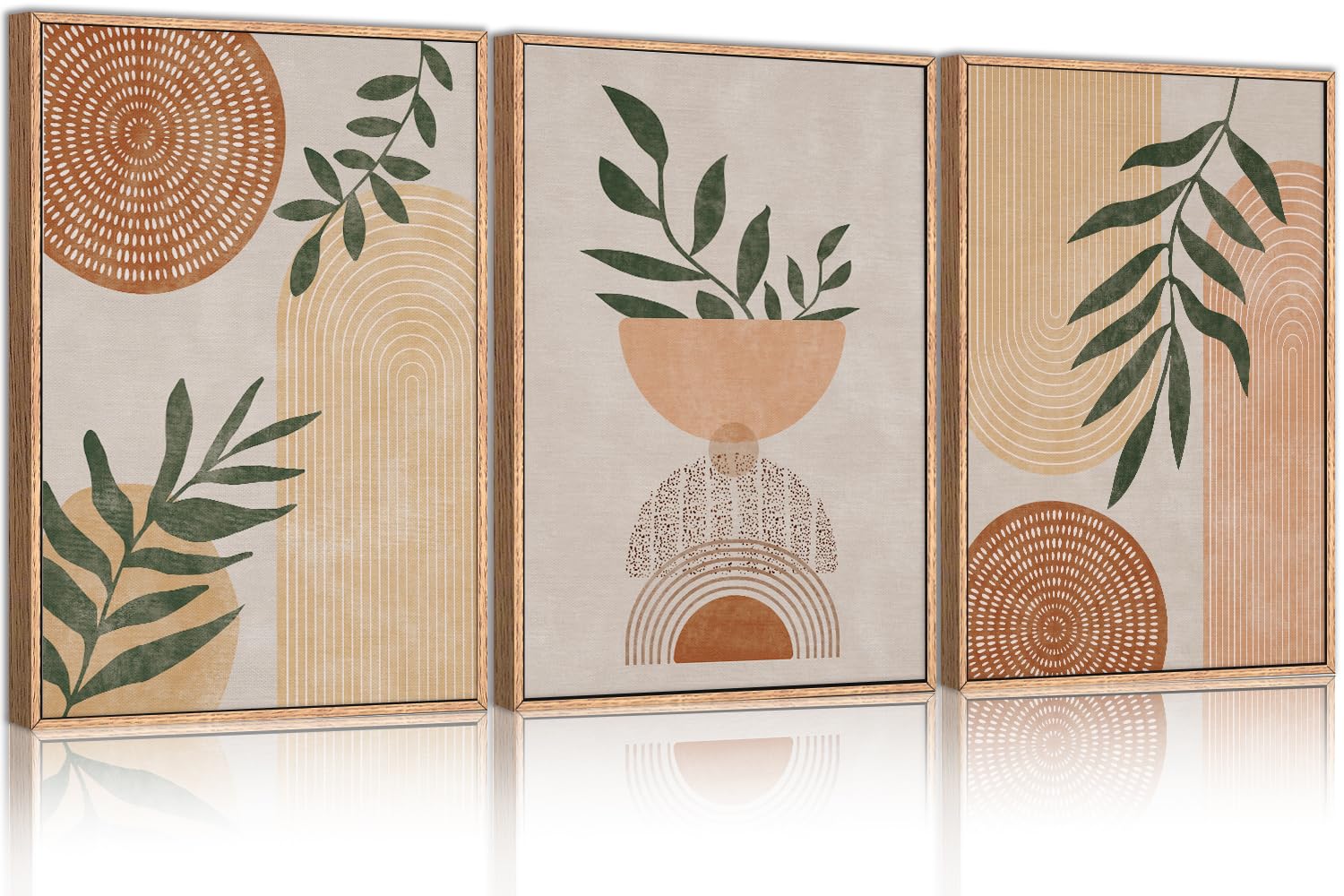 Photo 1 of CHDITB Framed Boho Wall Art Set of 3, 16"x24" Mid Century Modern Wall Decor, Bohemian Sun Geometric Painting, Large Abstract Canvas Art Print for Living Room, Bedroom, Dining Room, Office, Bathroom