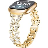 Alociaga for Metal Bands, Compatible for Fitbit Versa 4/Versa 3/Fitbit Sense 2/Sense Band Smart Watch, Sparkling Bling Shiny Diamonds Bracelet for Women