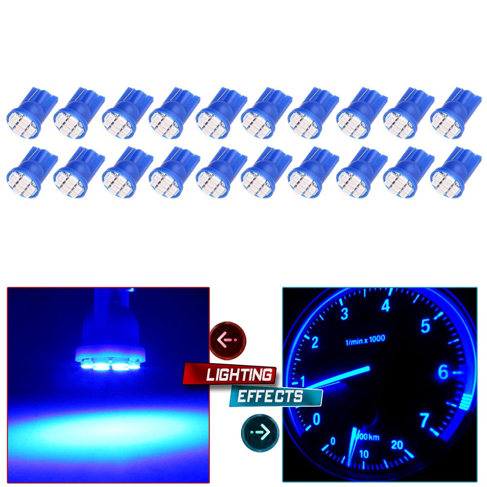 cciyu 194 Extremely Bright LED Bulbs T10-8-3020-SMD Interior Lights Dashboard Gauge Light Speedometer Odometer Tachometer LED light Instrument Panel Light Wedge T10 168 2825 W5W Blue Pack of 20