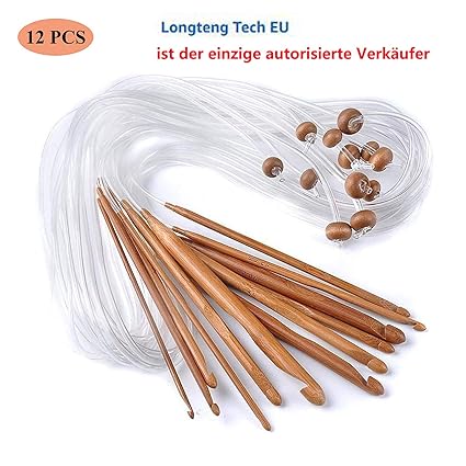 12 Stück Tunesische Bambus Afghanische Häkelnadel verschwelt Bambus Nadel Teppich Extended Crochets Afghan Carbonized Häkelna