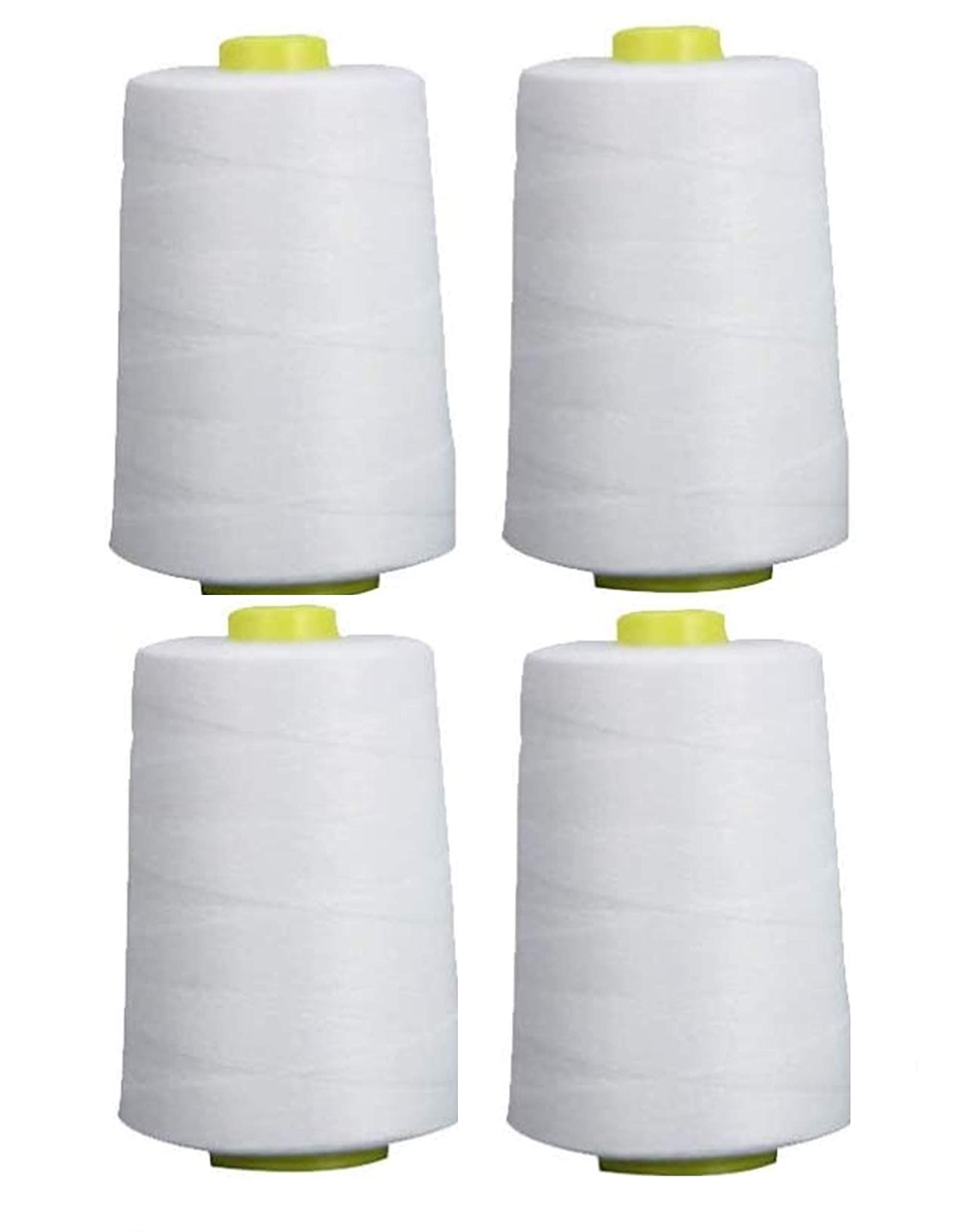 White Polyester Sewing Overlock Quilt Thread 40S/2, Strong Multipurpose General Application Thread, for Clothes Attaching Buttons, Repairs, Sewing Machines and Crafts 4 x 5000 Meters (5468 Yard)