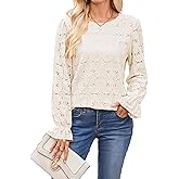 Halife Womens Blouses Eyelet Lace Dressy Elegant Long Sleeve Embroidered Tops Fall Fashion Clothes