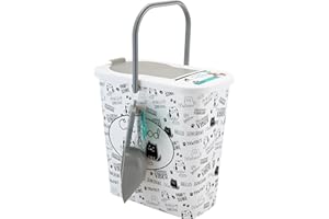 Pounce + Fetch 3 Gallon Pet Dry Food Container with Scooper | Cat Food Organizer | Helps Organize Pantry and Cabinets | Cats & Kitty Print Design | Carrying Handle | Flip Top Lid