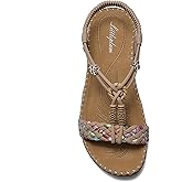 Littleplum Women Sandals Arch Support Handmade Bohemian Braided Flat Sandals Comfort Walking Beach Ankle Elastic Summer Shoes