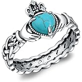 Genuine Turquoise Rings for Women 925 Sterling Silver Claddagh Ring Vintage Real Western Jewelry for Women