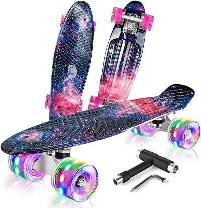 BELEEV 22 Inch Kids Skateboard Cruiser with LED Wheels