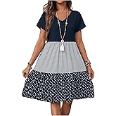winkbay Women's Summer Striped Polka Dots Tshirt Dress Vintage V Neck Short Sleeve A Line Casual Dresses