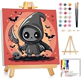 Halloween Paint by Numbers Kit for Kids with Frame - Wooden Easel 8x8 inch | Halloween Kids Paint by Numbers Ages 4 8 12, Easy Acrylic Oil Painting Kits for Gift Home Decoration