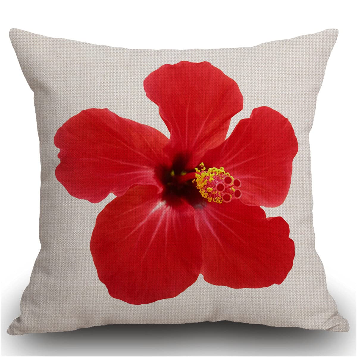 Smooffly Throw Pillow Cover Home Decor Red Hibiscus Flower on A White Background Tropical Pillow Case Decorative 18 x 18 Inches Outdoor Cushion Couch Sofa Pillowcase 45X45CM