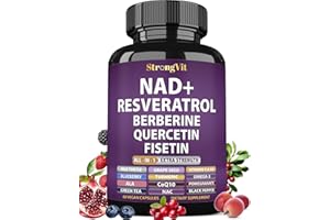 STRONGVIT NAD Resveratrol Supplement with Berberine, Quercetin, CoQ10. Anti-Aging Formula for Women & Men. Liposomal NAD Plus, NAD+ Booster, Pure Organic Vitamin, USA