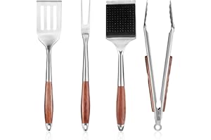FJNATINH Heavy-Duty Grilling Accessories Rose Wooden BBQ Grilling Tools Set,Outdoor Grill Set with Spatula, Fork, Brush & Tongs,Essential Accessories for Barbecue & Grill. Ideal Gift for Men