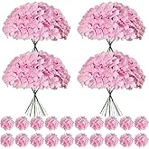 Cherica 100 Pcs Faux Pink Hydrangea Artificial Flowers Bulk, Fake Silk Hydrangea Flowers Heads with Stems for Wedding Decorations Garden Party Baby Shower Porch Home Decor Table Centerpieces