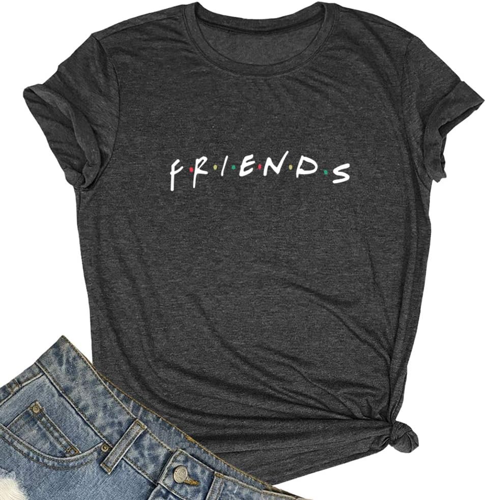 MAXTREE Women Friends Graphic T shirts Funny Tops Gray Small