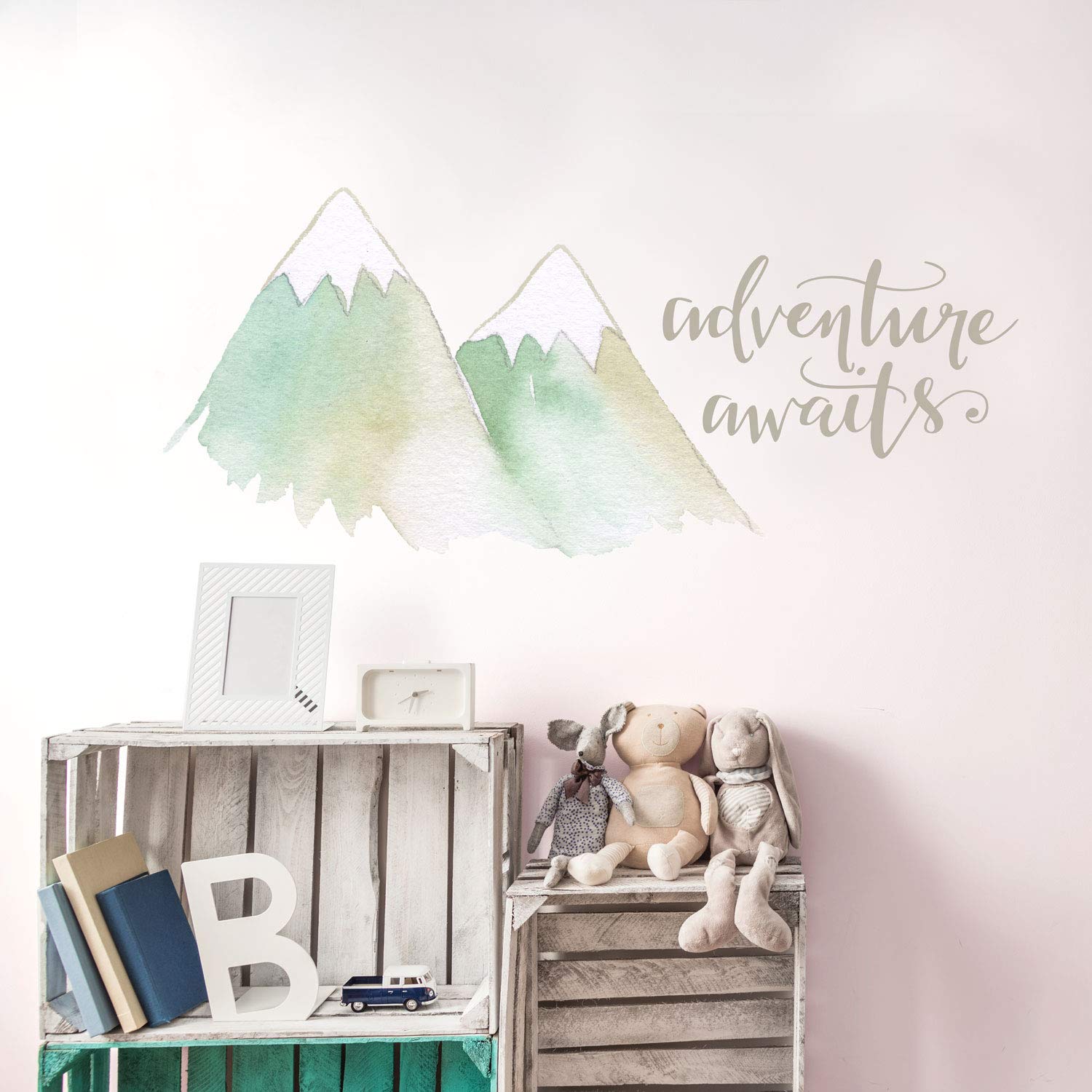 Stickerscape Adventure Awaits Mountain Wall Sticker (Aqua - Regular) | Mountain Wall Stickers | Perfect for Decorating a Woodland Themed Bedroom or Nursery | Easy to Apply, Cleanly Removable