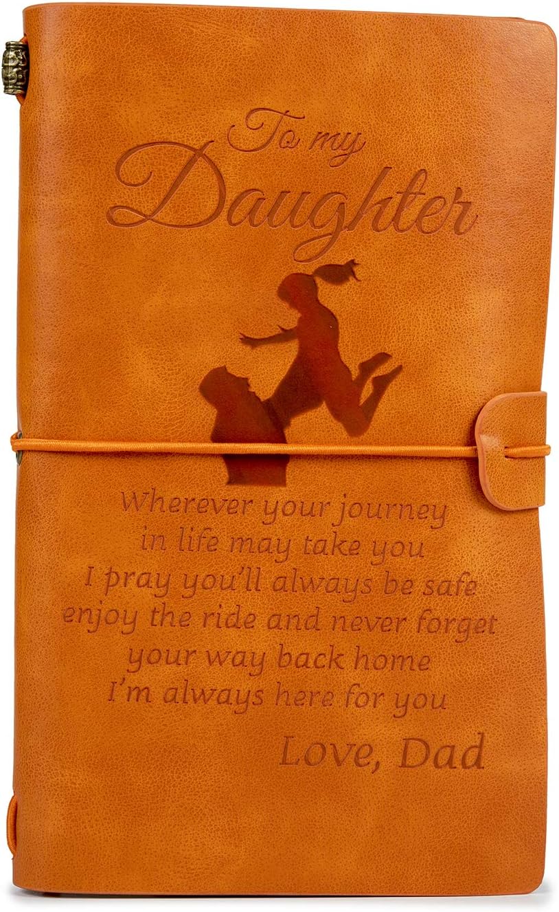 Leather Journal and Writing Orange Refillable Notebook Best Birthday Christmas Graduation Gifts for Men Women My Daughter My Son Wife Granddaughter Perfect Engraved Gift