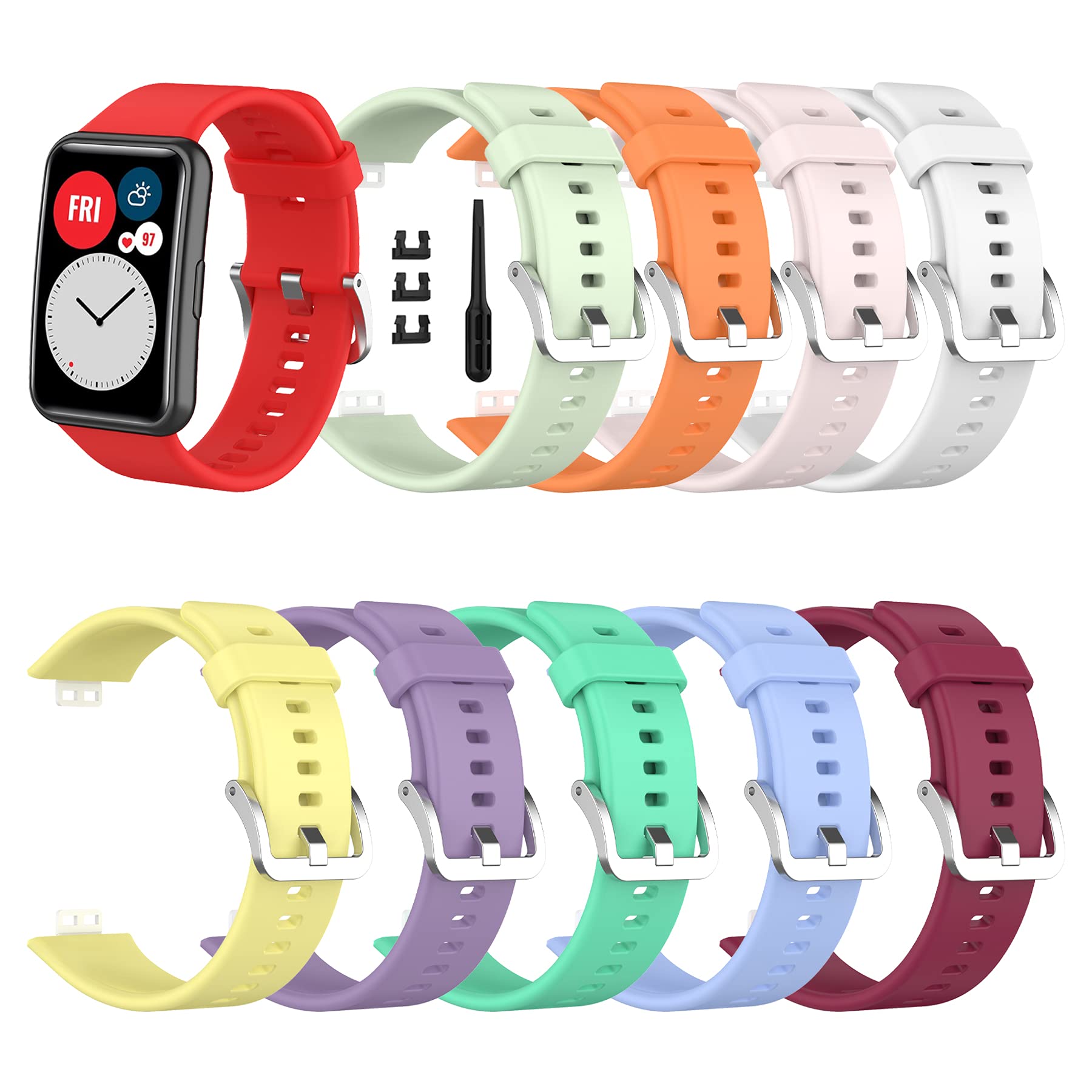 SenMore 10-Piece Straps Compatible with Huawei Watch Fit Bracelet Replacement Wristband Replacement Sports Silicone Strap Suitable for Huawei Watch Fit