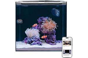 HelloReef 15 Gallon Beginner Clownfish Saltwater Aquarium Kit with App Controlled Smart LED Lighting, Filtration, Decor, and Setup Guide