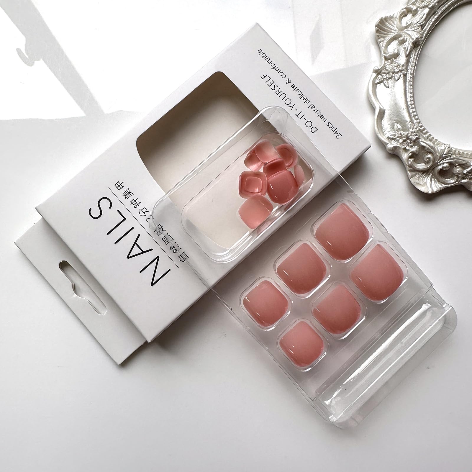 24pcs Press On Toes Nails Pure Pink Fake Toenails Full Cover Short Glue On Toe Nails Glossy Minimalist Design Acrylic Toe Nails Summer Pink False Toe Static Nails For Women Toes Nail Decorations - Image 2