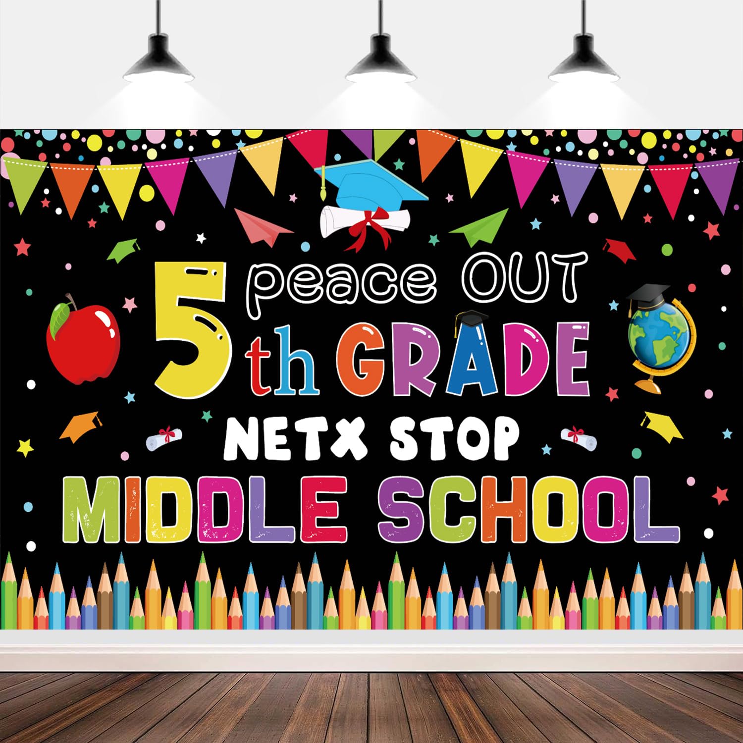 Photo 1 of 5th Grade Graduation Decorations, XtraLarge Peace Out 5th Grade Banner, 71 x 43 Inch – Next Stop Middle School Backdrop, Class of 2025 Party Decorations, Classroom Banner