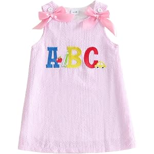 Back to School Toddler Girl Outfit Dress First Day of School Pre K Clothes | Apple/pencil/letter/bow embroidery, sleevleess t