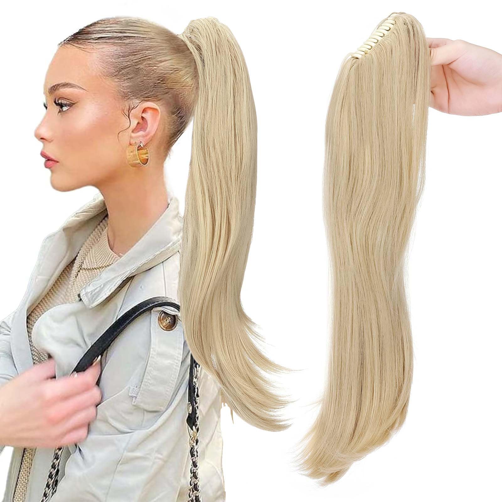 22" Ponytail Extension Long Curly Ponytail Hairpiece Clip in Claw Hair Extensions Natural Looking for Women Dark Blonde mix Bleach Blonde