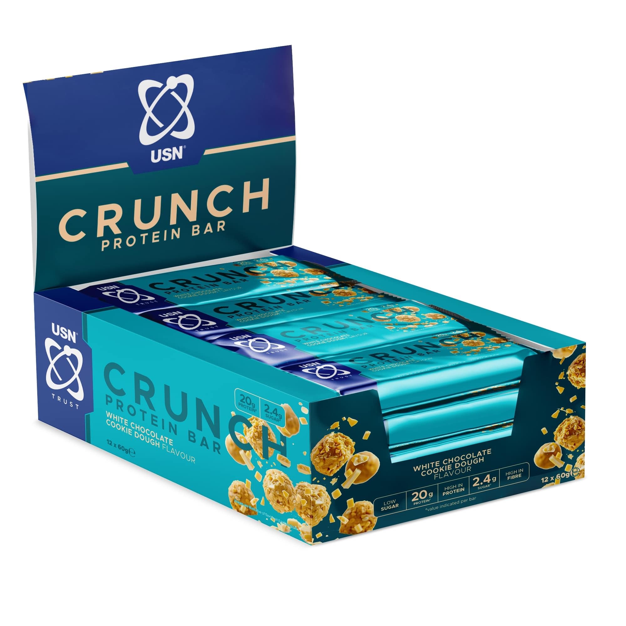 USN Trust Crunch White Cookie Dough Protein Bars: Indulgent and Filling High Protein Snacks - 20g Protein Per Serving (12 x 60g Bars)
