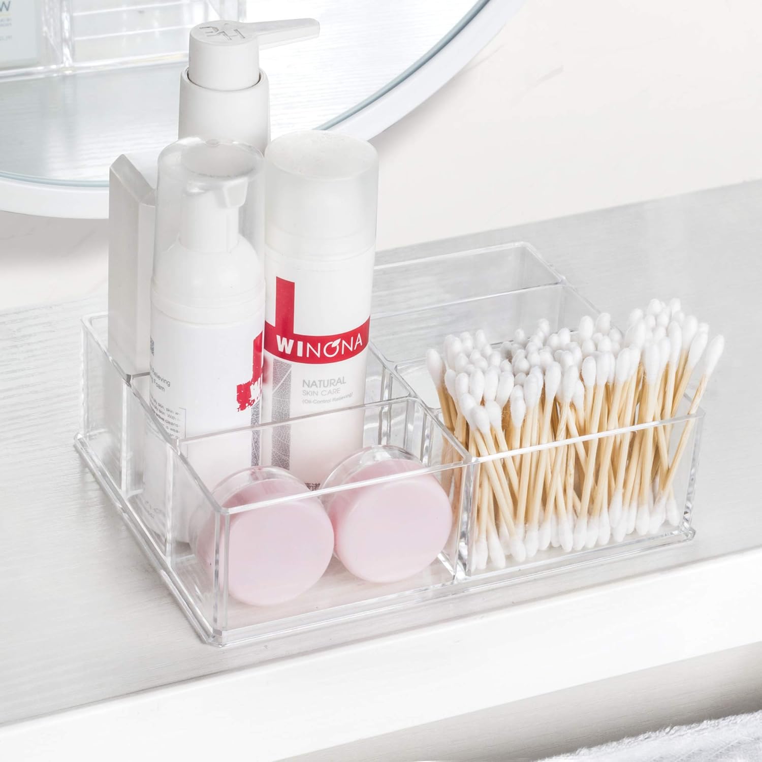 Seitop 7 Compartments Makeup Organizer, Acrylic Cosmetic Storage Jewelry Display Boxes, Drawer Organizers Case for Dresser Vanity Bathroom Kitchen - Clear