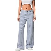 Mxiqqpltky Y2k Striped Bell Bottom Jeans Women High Waisted Boyfriend Denim Pants Baggy Wide Leg Stretchy Bootcut Flare Jeans