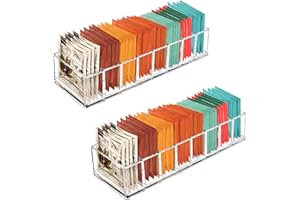 Tasybox Tea Bag Organizer, Clear Acrylic Tea Bag Holder, Tea Packet Storage for Drawer, Pantry, Kitchen, Cabinet, Countertop, 2 Pack