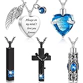 Fumete 5 Pcs Urn Necklace for Ashes Cremation Keepsake Necklace for Ashes of Loved Heart Cross Cubic Stainless Steel Memorial Locket Urn Keepsake Jewelry for Women Men, 5 Styles