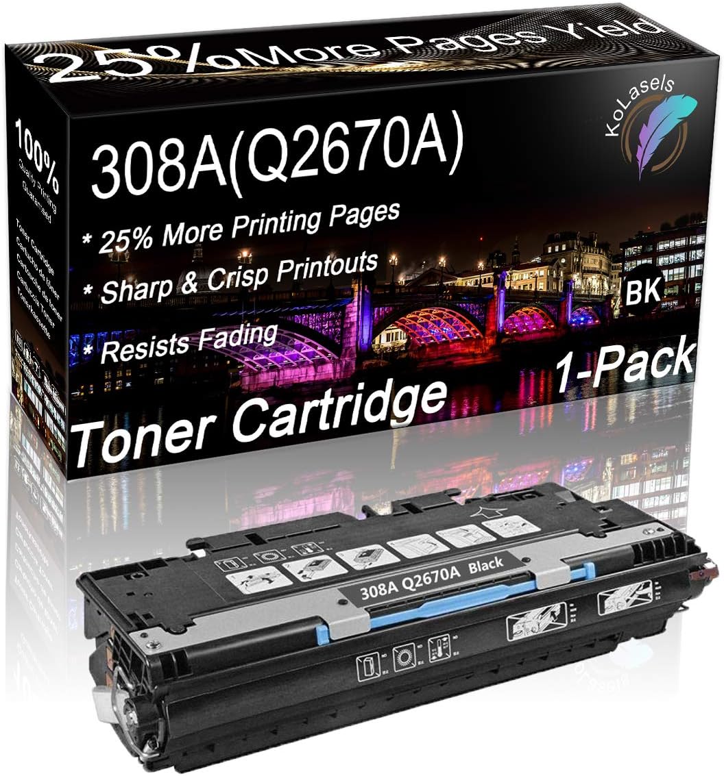 Kolasels Compatible Toner Cartridge (Black, 1-Pack) Replacement for HP 308A Q2670A Toner to use with Color Laserjet 3500, 3500n, 3550, 3550n, 3700, 3700dn, 3700dtn and 3700n Printer (High Yield)
