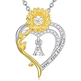 MEIDERBO Initial Necklace 925 Sterling Silver Sunflower Heart Letter Pendant Alphabet Anniversary Birthday Jewelry Gifts for Women Mom Girlfriend Wife Her