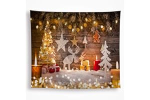 Christmas Tapestry Wall Hanging Gold Christmas Tree Reindeer Snowflake Stars Wall Art Blanket Decor for Kids Nursery Dorm Par