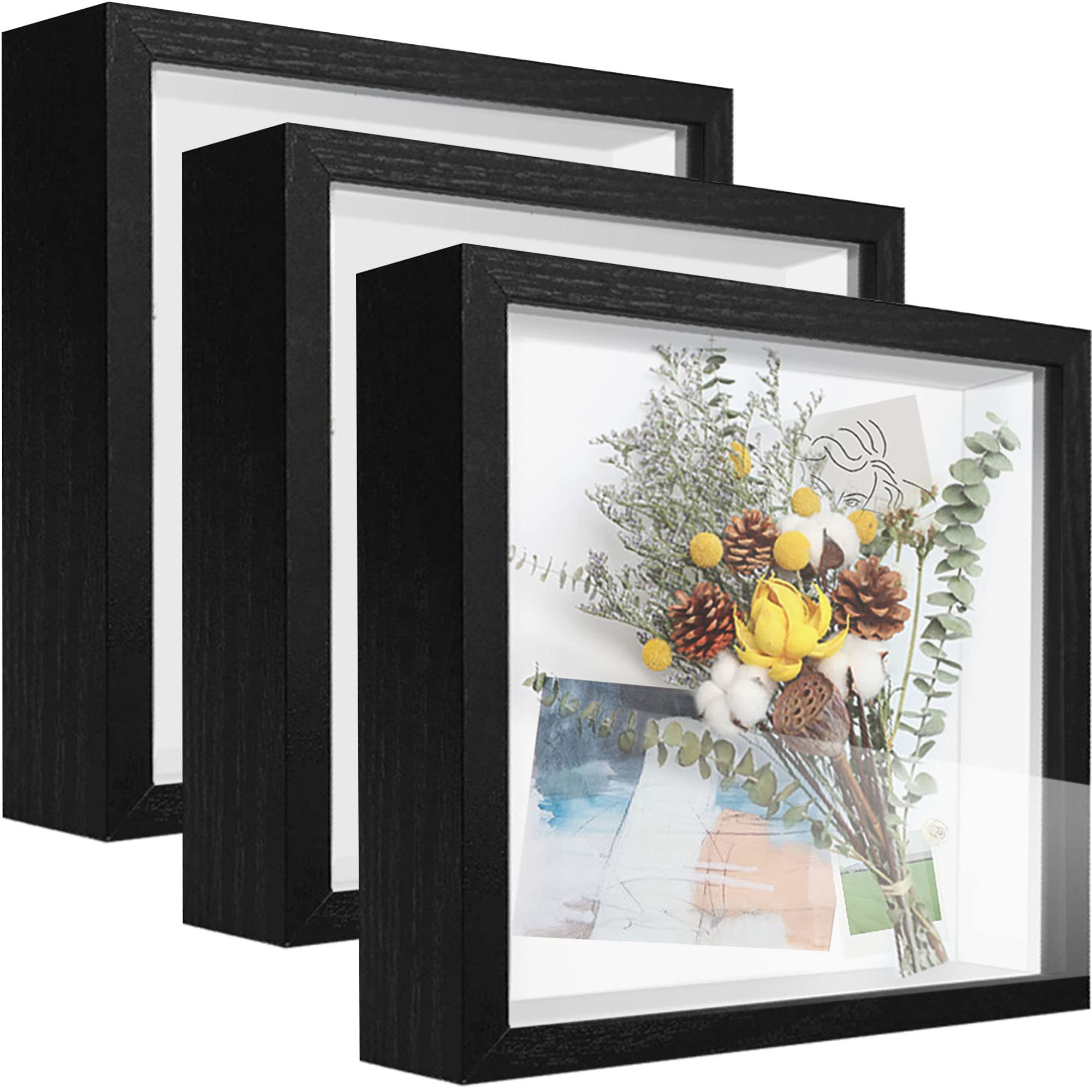 Photo 1 of ***PARTIAL SET (2/3) - PRICE ADJUSTED***TouYinger 8x8 Shadow Box Frame Display Case with Letter Stickers, 3D Picture Frame, Display Case Box for Memorabilia, Baby Items, Wedding Memories, Crafts, Tickets and Photos (3Pcs-Black, 8x8)