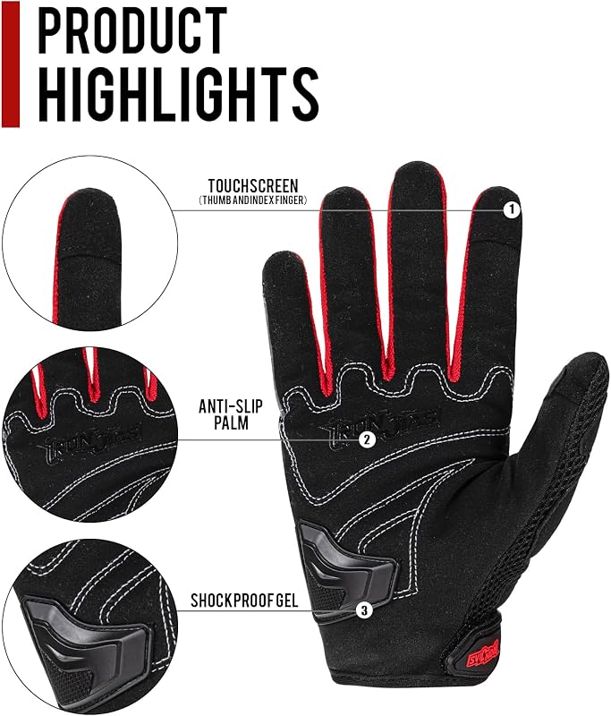 Guantes Moto para Hombre Verano, Pantalla táctil Transpirables y cómodos, Guantes de Moto de Verano, Adecuados para Montar en Moto, Scooter, Carreras Todoterreno Rojo-M