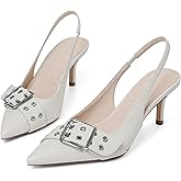 Eteridrey Kitten Heels for Women Pointed Close Toe Elastic Slingback Heel Comfortable Sexy Pumps Party Office Dress Shoes