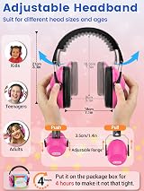 Dr.meter Ear Protection for Children SNR 27 dB Adjustable Headband Rose Red view 4