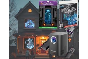 HoliScapes® USB Projector Kit - AtmosFx Ghostly Jump Scares USB + Projector + 5.5' x 9' Large Gray Holographic Screen for Halloween Projection