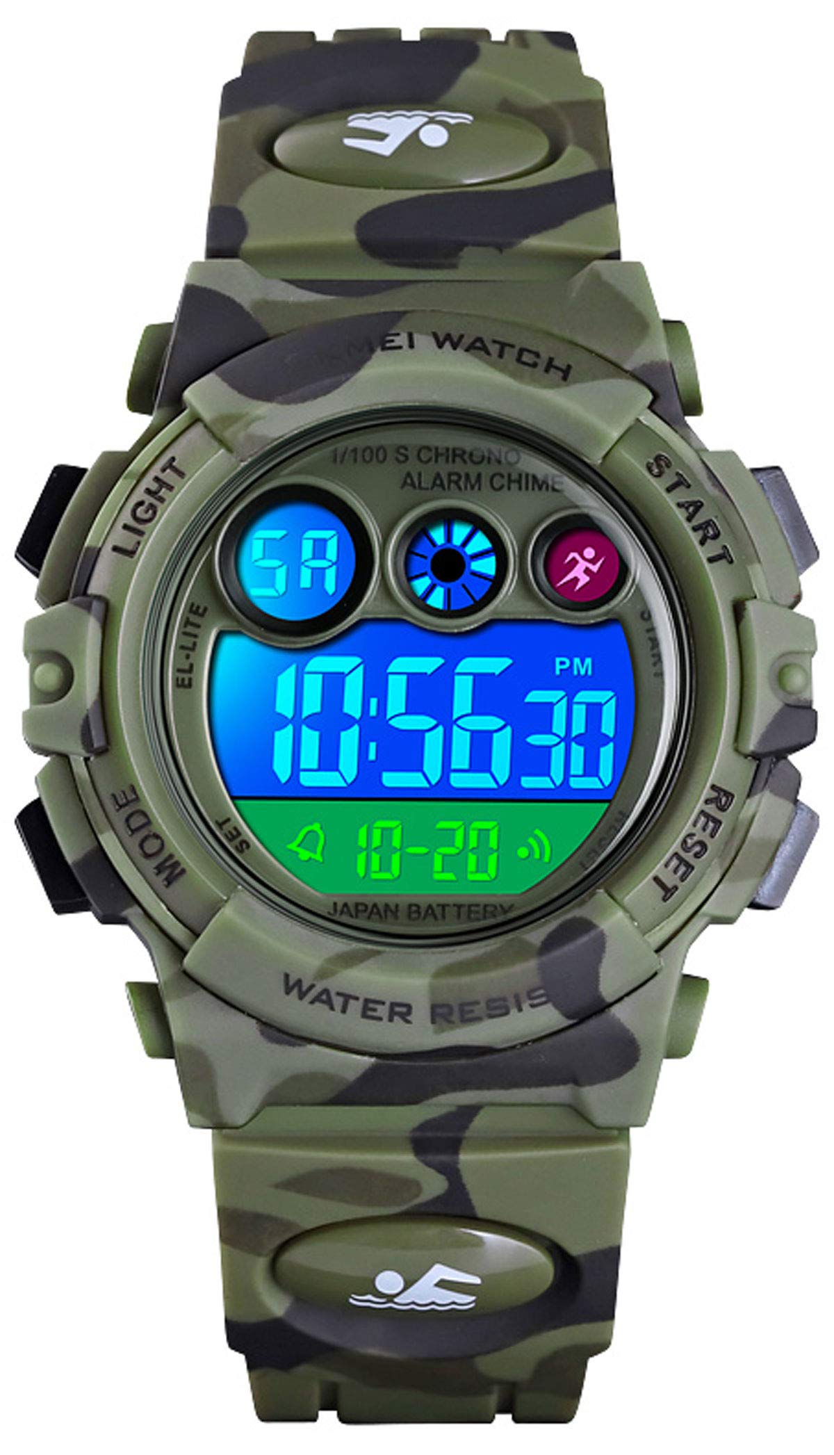 findtime Kids Digital Sport Watch Camouflage Waterproof Electronic Boys Watches Ages 6-15 Alarm Luminous Stopwatch Multifunction Wrist Watches Silicone Band