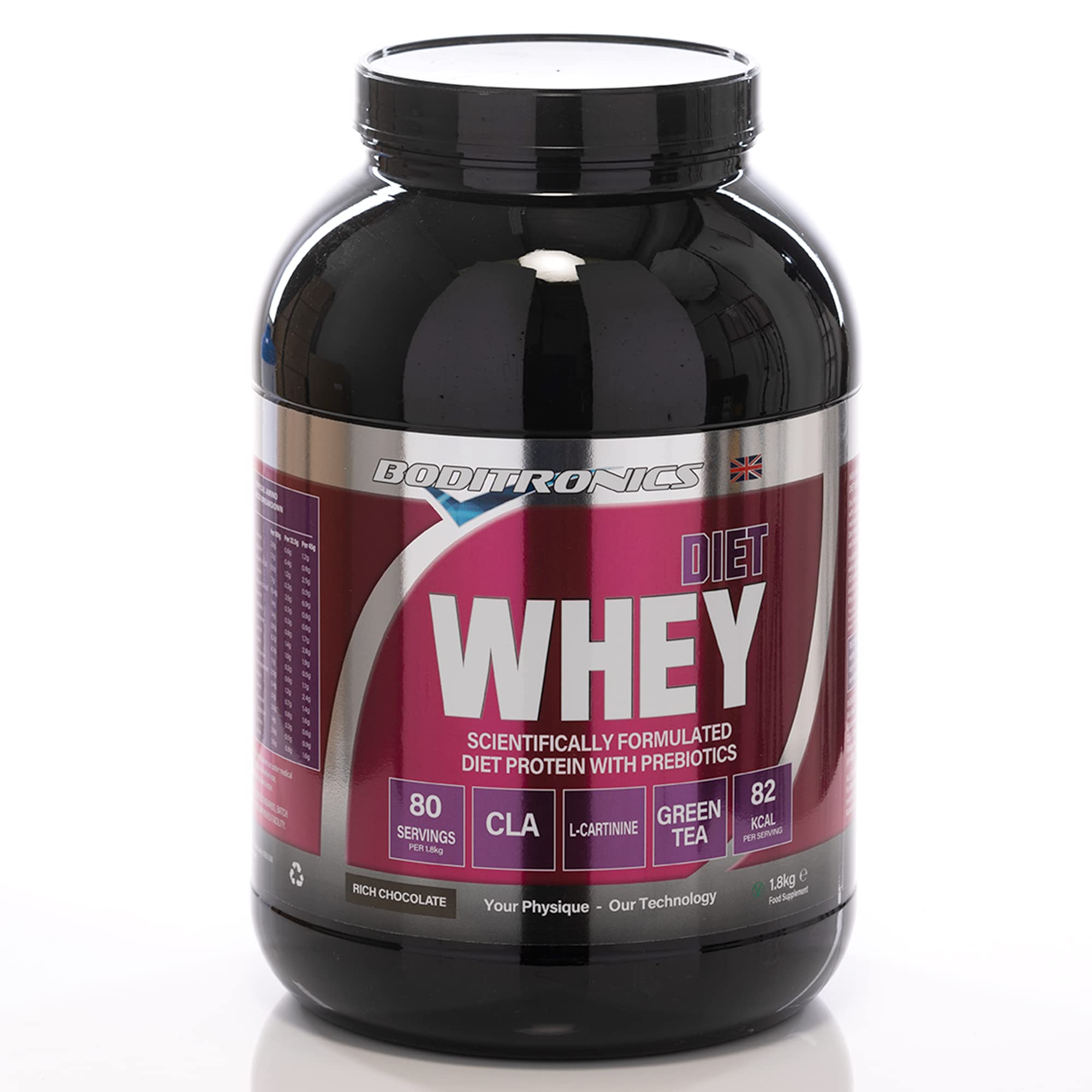 Boditronics Diet Whey Protein Powder with High Protein Blend and High doses of CLA, Vitamins C & E for Lean whey Protein Shake Powder (Rich Chocolates, 1.8 kg)