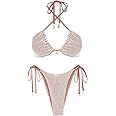 ZAFUL Women's Bikini Set Fishnet Triangle Tie Convertible Collar Halter Bandeau Shell Two Piece Bathing Suit