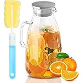 SUSTEAS 3 Liter 101 oz Glass Pitcher with Lid and Nozzle, Cold/Hot Water Glass Water Bottle, Ice Tea Water Jar for Refrigerator, Large Water Jar for Juice, Milk, Coffee or Homemade Drinks,Vase