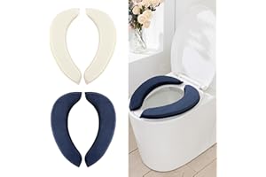 CELION 2 Sets Thicker Bathroom Toilet Seat Cover Pads, Non Slip Soft Warmer Flannel Toilet Seat Cushion Cover with Memory Foam, Easy-Install Self-Adhesive Washable Toilet Lid Seat Cover (Navy,White)