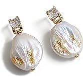 Drop Dangle Earrings Freshwater Cultured Baroque Pearls in White and Pink|18K Gold Plated|925 Sterling Silver|Hypoallergenic Jewelry Gift for Women