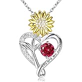 S925 Sterling Silver Jewelry for Women Sunflower Heart Birthstone You Are My Sunshion Necklace Anniversary Women Necklaces for Her Wife Birthday Gift Ideas, Birthday Present for Mom Girlfriend Daughter Valentines Day