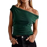Women's One Shoulder Summer Tops Ruched Batwing Asymmetrical Casual Blouses 2025 Trendy