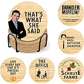 Arosedmo The Office TV Show Themed Merchandise for Fans, Funny Drink Coasters with Coaster Holder Set of 6, The Office Gifts for Fans, Bar Cork Coasters for Drinks Coffee Desk Table