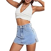 Floerns Women's High Waist Zipper Button Denim Shorts Jean Skort with Pockets